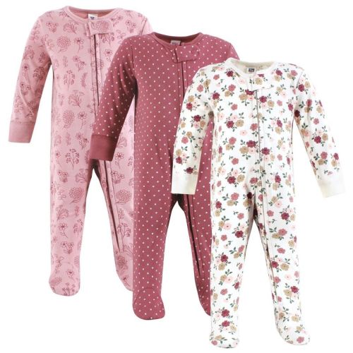 Hudson Baby Infant Girls Cotton Sleep and Play, Mauve Floral Love, Newborn