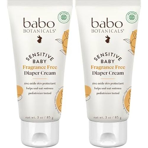 Babo Botanicals Sensitive Baby Fragrance-Free Diaper Cream - 25% Natural Zinc Oxide - Calendula, Shea & Cocoa Butter - EWG Verified - Vegan- From birth on