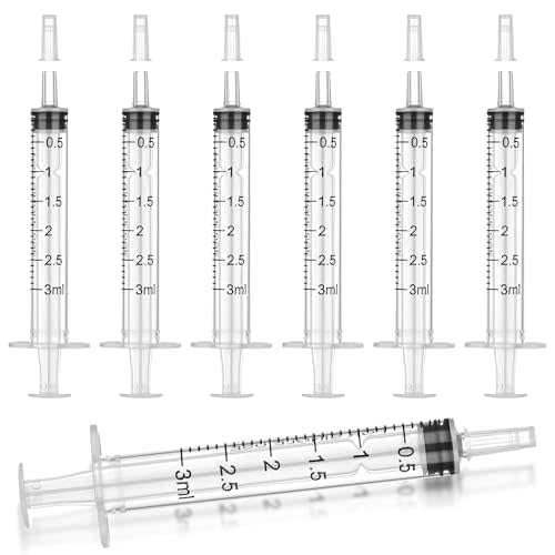 12Pack 3ml Syringes with Cap, Plastic Syringe without Needle for Liquid, Measuring, Refilling, Oil, Glue Applicator