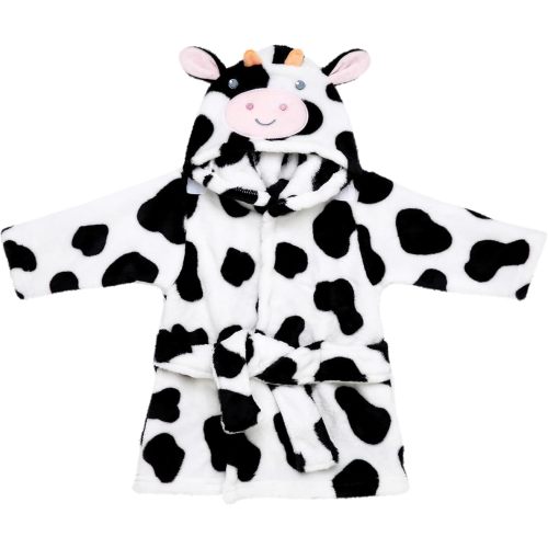 Novelty Plush Robe witih Cow Embroidered Hood for Baby, Infant 0-9M (Black and White Cow Print)