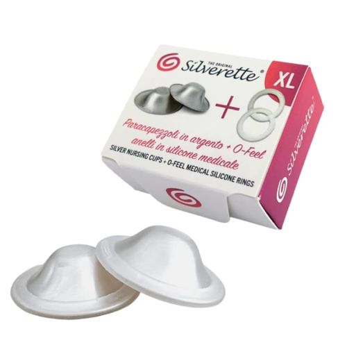 SILVERETTE The Original Silver Nursing Cups - Soothe and protect your nursing nipples -Made in Italy (XL + O- Feel)