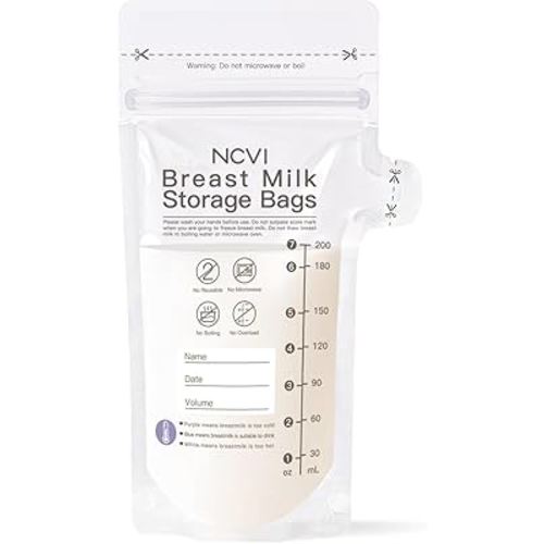 NCVI Breastmilk Storage Bags, 120 Count Milk Storage Bags for Breastfeeding, 7oz Breast Milk Storage Bags with Temp-Sensing, Doubled-Sealed, Hygienically, Self Standing, Easy Pour Spout, BPA Free