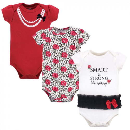 Little Treasure Baby Girl Cotton Bodysuits 3pk, Leopard Rose, 9-12 Months