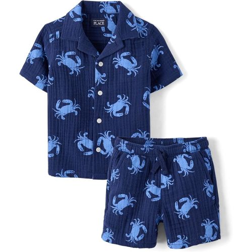 The Children's Place Baby Boys' And Toddler Gauze Short Sleeve Shirt and Shorts, 2 Piece Outfit