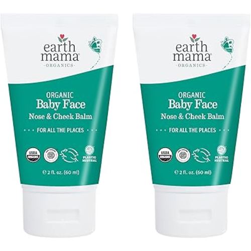 Earth Mama Organic Baby Face Nose & Cheek Balm | Moisturizer with Calendula Oil for Dry Skin Care, Natural Petroleum Jelly Alternative (2-Fluid Ounce, 2-Pack)