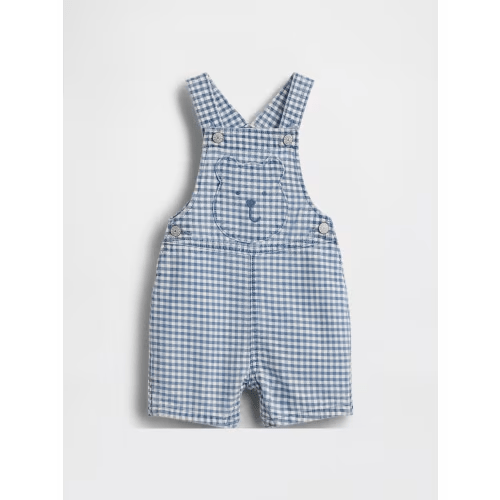 Baby Gingham Denim Bear Pocket Shortalls