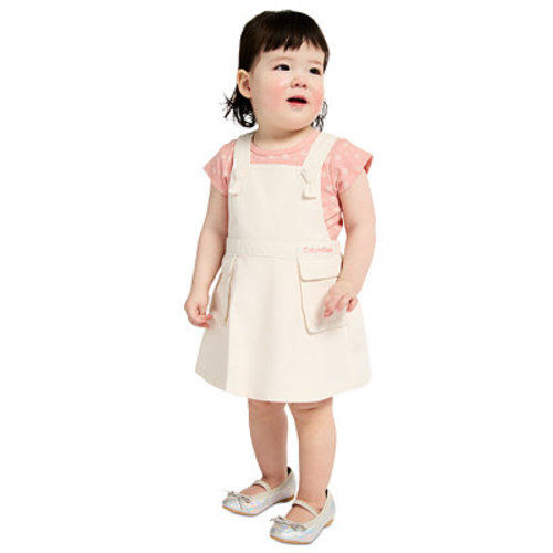 Baby Girls' Ribbed Printed Bodysuit & Denim Overall, 2-Piece Set