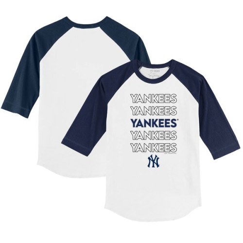 Infant New York Yankees Tiny Turnip White/Navy Stacked Raglan 3/4 Sleeve T-Shirt