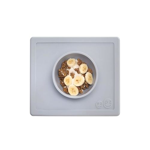 ezpz Happy Bowl - 24 Months + (Pewter) - 100% Silicone Suction Bowl with Built-in Placemat – Dishwasher Safe