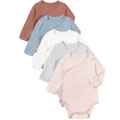 WIBACKER Bamboo Viscose Unisex Infant Baby Long Sleeve Side-snap Kimono Bodysuits with Mitten Cuffs for 0-18M