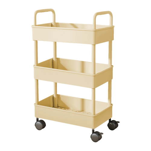 Cinvoph 3-Tier Rolling Cart Organizer with Wheels Armrests All-Purpose Storage Trolley for Kitchen, Office Bedroom 9"x14"x27" Yellow