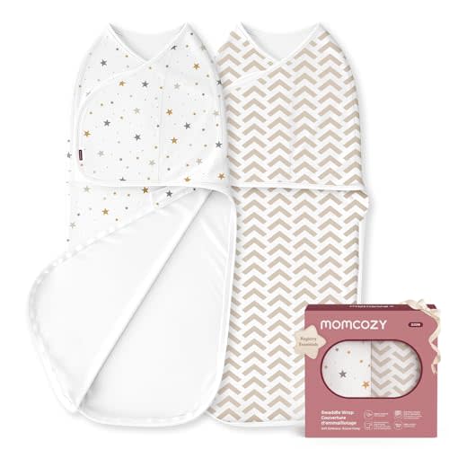 Momcozy Swaddles for Newborns, Quiet Fastner Suitable for Infant 0-3 Months, New-Parent-Friendly Swaddle Sack, Reduce Startle Reflex, Newborn Boys Girls Registry Essentials, 2-Pack, Wonder