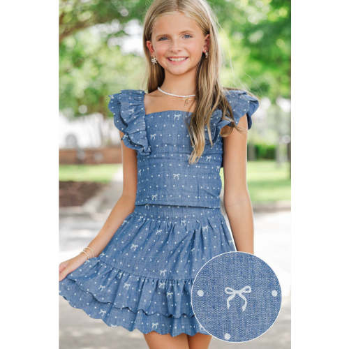 Girls: Purely Me Navy Polka Dot Scallop Edge Top