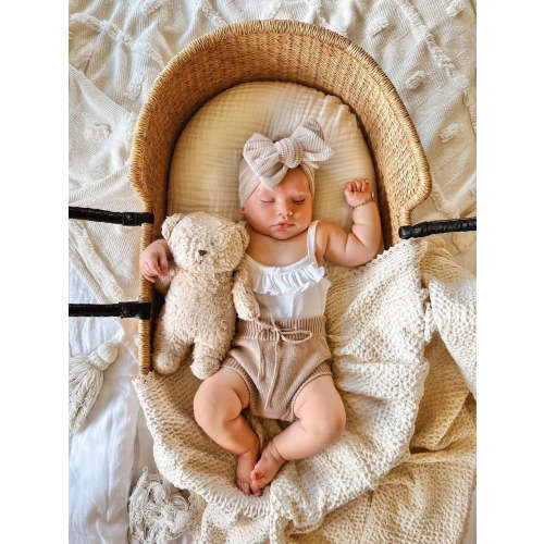 CHUNKY VELVET RIBBED BOW HEADBAND - TAUPE