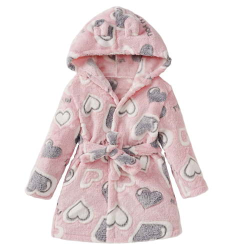 REDARER Kids Cartoon Hooded Bathrobe, Flannel Toddler Robe Pajamas for Boys and Girls, Cozy Thick Sleepwear for All Seasons,Size:12-24 Months