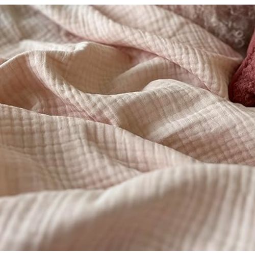 KyraHome 100% Organic Cotton Fall Throw Blankets for Adults, Girls, 60"x80", Plant Dyed, Breathable Lightweight Gauze Large Muslin Blankets for Women, Kids, Napping, All Season (Soft Pink)