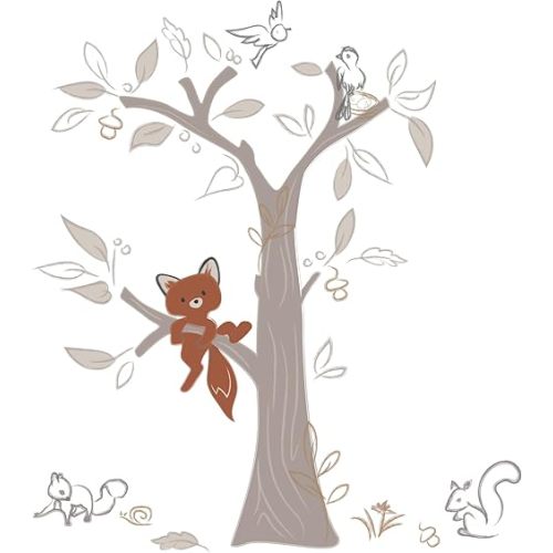 Lambs & Ivy Treetop Fox Beige Tree w/Woodland Animals Wall Decals/Stickers