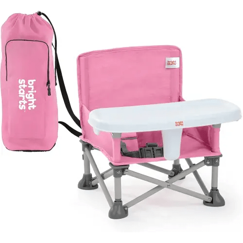 Bright Starts Pop 'N Sit Portable Booster, Indoor/Outdoor Use, Floor Seat with Feeding Tray, Pink, 6 Mos - 3 Yrs