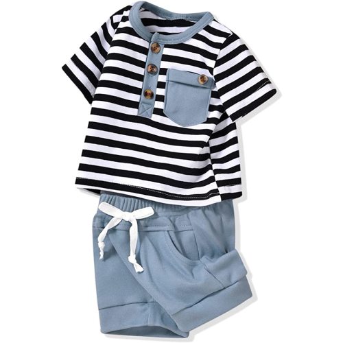 Aalizzwell Newborn Infant Baby Boys Summer T-Shirt Harem Shorts Outfit - Blue a - 6-12 Months