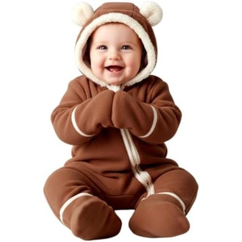 PATPAT Fleece Hooded Footed Clothes, Soft Warm Footie Covers, Car Seat Friendly, Easy Zip,Cute Romper Newborn Infant Jumpsuit