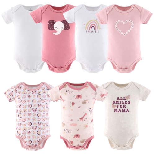 The Peanutshell Baby Girl Bodysuits, 7-Pack, Rainbow Safari