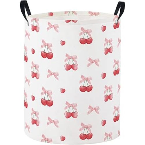 Baby Laundry Basket Baby Nursery Hamper Kids Laundry Basket Toy Storage Bin for Boys Room Decor Gift Baskets for Bedroom Bathroom(Cherry)
