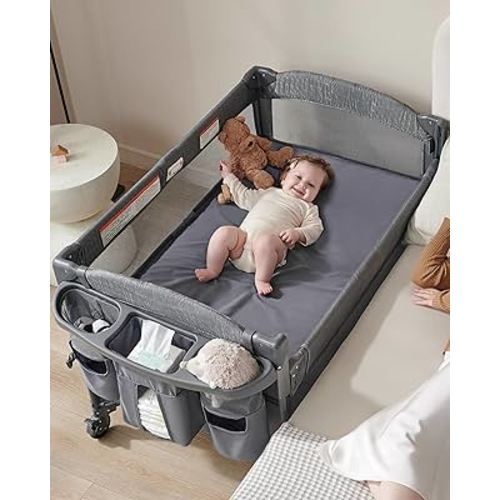 AirClub 4 in 1 Baby Bassinet Bedside Sleeper, 4 Functions Crib, Playard, Portable Changing Table, Bassinet for Newborn Baby, Bedsaide Bed w/Wheels&Brakes