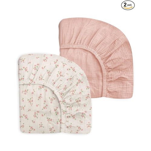 Crib Sheets for Baby Boy Girl 2 Pack, Fitted Crib Mattress Sheet 28" x 52", Muslin Toddler Bedding with Neutral Style, Nursery Bedding Essentials (Rosy)