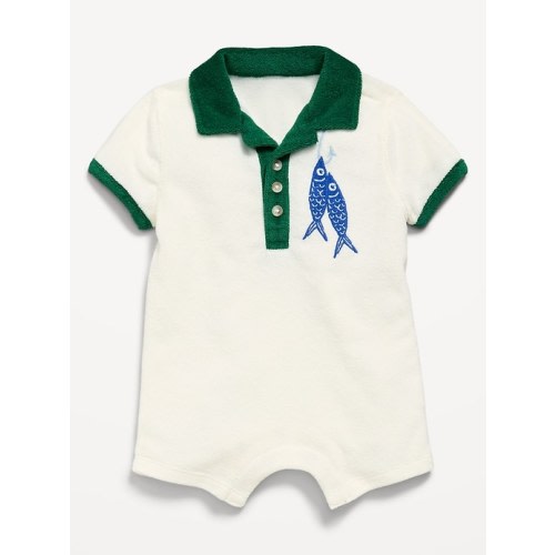 Towel-Terry Collared One-Piece Romper for Baby