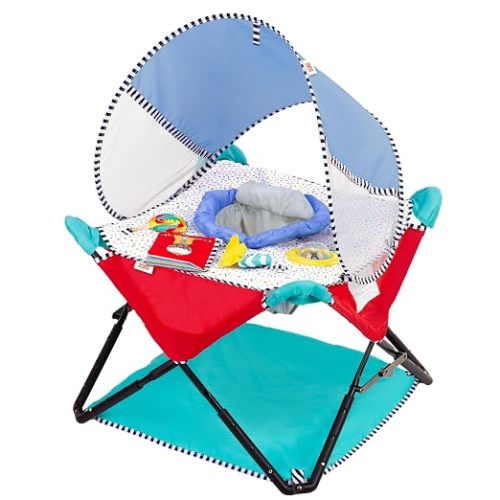 Bright Starts Pop 'N Jump Portable Baby Jumper, Foldable Indoor/Outdoor Baby Jumper with Sweet Treats with Sensory Activities, Ages 6–12 Months