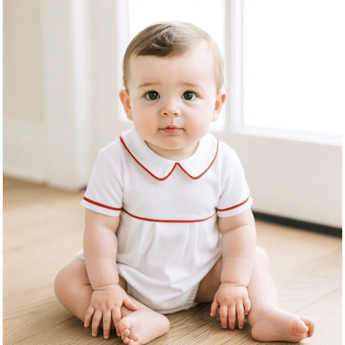Red and White Essentials Collared Short Sleeve Bubble