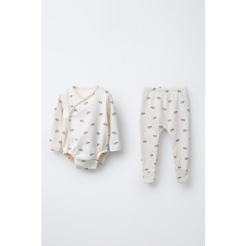 SHEEP PRINT BODYSUIT AND FOOTED PANTS SET - Ecru | ZARA United States