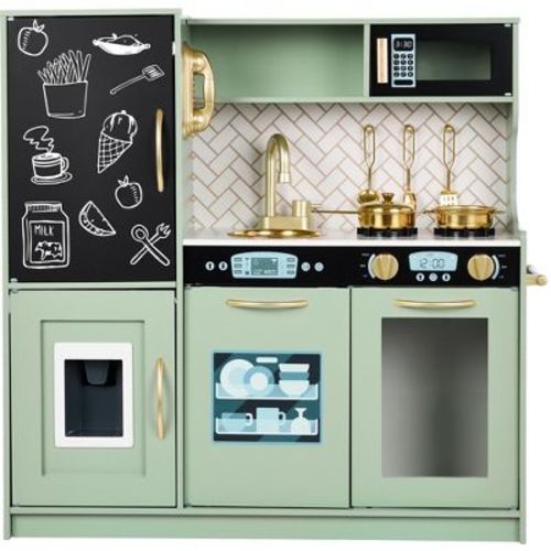 Best Choice Products Pretend Play Kitchen Wooden Toy Set for Kids w/ Telephone, Utensils, Oven, Microwave - Sage