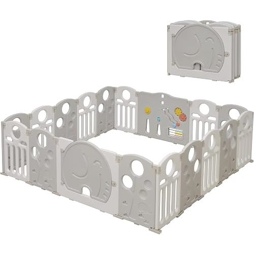 Baby Playpen, 18-Panel Foldable Play Pen for Babies and Toddlers, Indoor Outdoor Baby Fence with Sensory Play Panel, Adjustable Shape Activity Play Center, Portable & Easy Assemble