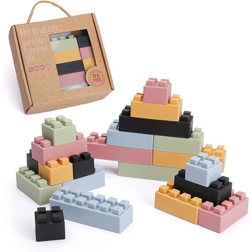 bopoobo Stacking Toys Soft Building Blocks, Silicone Montessori Educational Toy Toddler Sensory Learning, Baby Bath Toys, Girls Boy Gifts for Kids Age 1 2 3 Years Old