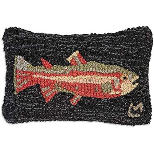 Chandler 4 Corners Artist-Designed Steelhead Trout Hand-Hooked Wool Decorative Throw Pillow - Lake & Lodge Pillow for Couches & Beds - Easy Care, Low Maintenance - Lake House Cabin Pillow