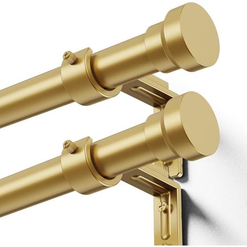YaFex Curtain Rods 2 Pack 32-84 Inch, Heavy Duty 1 Inch Curtain Rod, Gold Long Adjustable Window Treatment Rods, Modern Design, Easy Installation