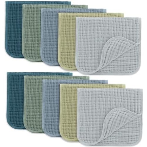 Comfy Cubs Muslin Burp Cloths 20x10" 10 Pack, Baby Burp Cloths - Multi Boy