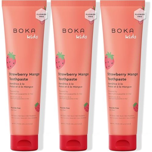 Boka Kids Toothpaste - Fluoride Free Nano Hydroxyapatite Toothpaste | Kids Oral Care - Strawberry Mango - 1.3 Oz, 2PK