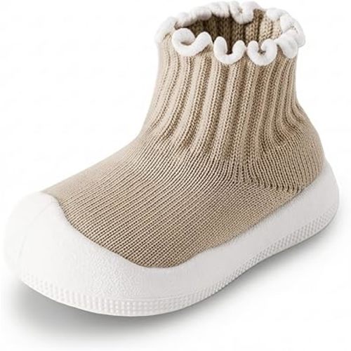 Baby Girl Sock Shoes Toddler Ruffle Walking Shoes Infant Non-Slip Slippers Soft Rubber Sole Sneakers Lightweight Breathable Barefoot Shoes
