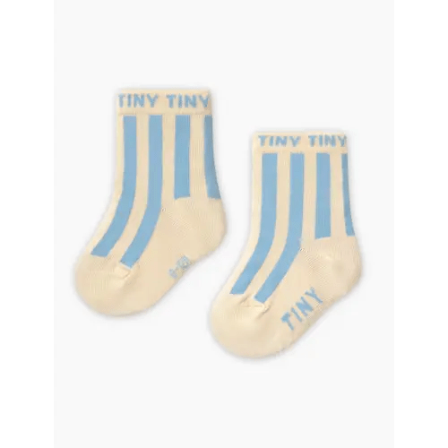 TINY COTTONS Stripes Medium Baby Socks in Cream/Sky Blue Stripes