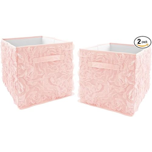 Sweet Jojo Designs Pink Floral Rose Foldable Fabric Storage Cube Bins Boxes Organizer Toys Kids Baby Childrens - Set of 2 - Solid Light Blush Flower Elegant Vintage Boho Shabby Chic Luxury Glam Roses