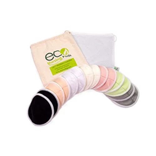Contoured or Round | Washable Reusable Bamboo Nursing Pads | Organic Bamboo Breastfeeding Pads | Large (12cm) | 14 Pack with 2 Bonus Pouches & Free E-Book - Contoured 14 Piece Large (12cm)