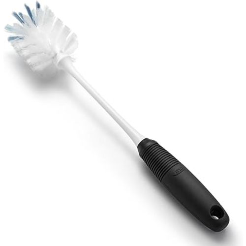 OXO Good Grips Bottle Brush, Dual-Bristle Cleaning for Bottles, Pitchers and Carafes, Flexible Neck Scrub Brush, Safe for Stemware and Delicate Glassware, Dishwasher Safe