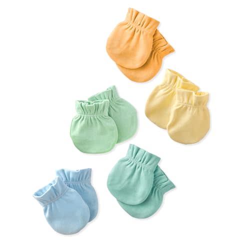 Morgan 5-Pack Mitts 100% Organic Cotton No Scratch Mittens for Newborn Baby Boys & Girls, Sorbet, One Size