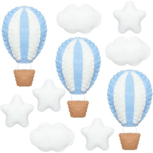 Poen 10 Pcs Hot Air Balloon Felt Wall Decor, Nursery Stars Clouds,Khaki