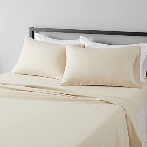 Amazon Basics Breathable, Ultra-Soft Microfiber 4-Piece Bed Sheet Set with 14-Inch Deep Pockets, Wrinkle Resistant, Machine Washable, King, Beige, Solid