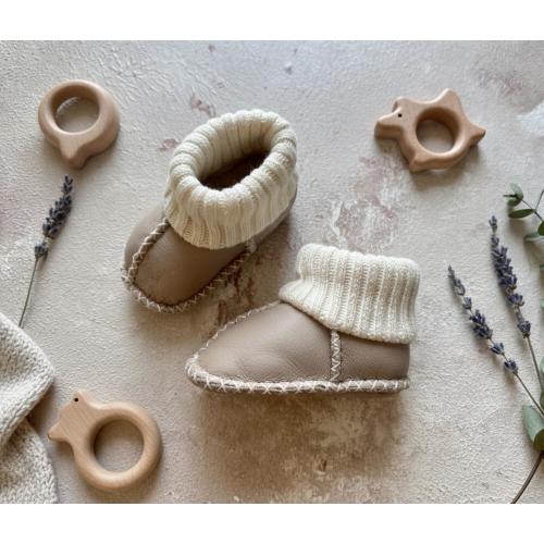 Handmade Leather Baby Booties, Wool Lined, Soft Sole, Newborn Gift