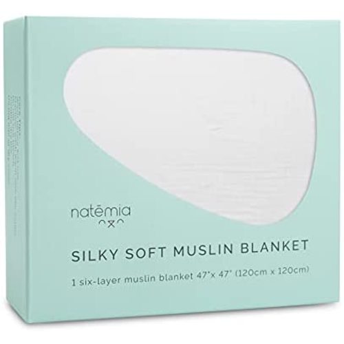 Natemia Bamboo Muslin Baby Blanket - Super Soft, Absorbent, Breathable - 6 Layer 47”x 47” for Babies and Toddlers - Multi Use Baby Towel, Stroller Cover and Receiving Blanket