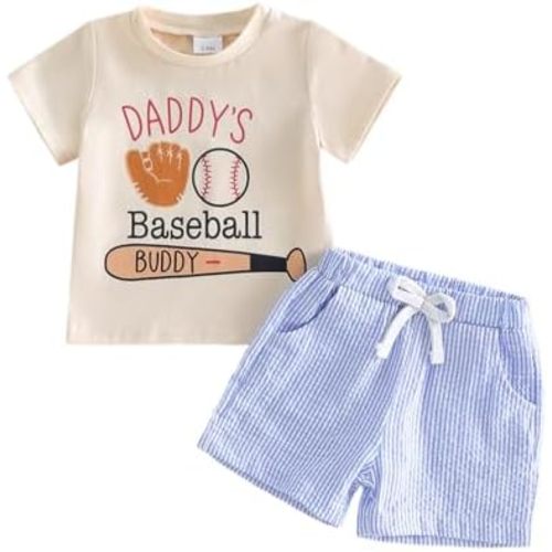 YINGISFITM Baby Boy Summer Clothes Daddys Baseball Buddy T-shirt + Striped Shorts Sets Toddler 2 Piece Outfits